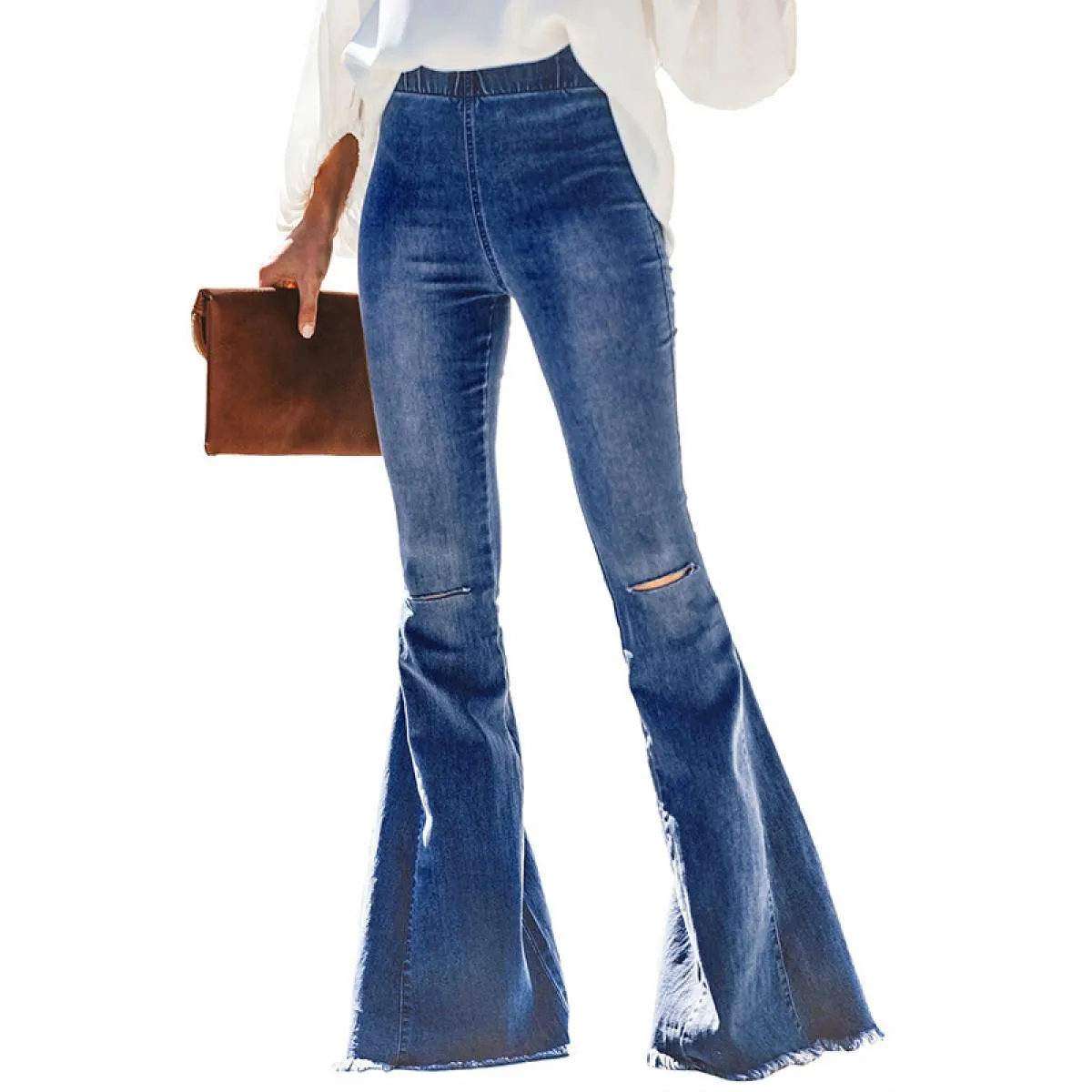 Jeans da donna a vita alta 2023 primavera nuovi pantaloni svasati blu scuro streetwear pantaloni in denim casual jeans con fondo