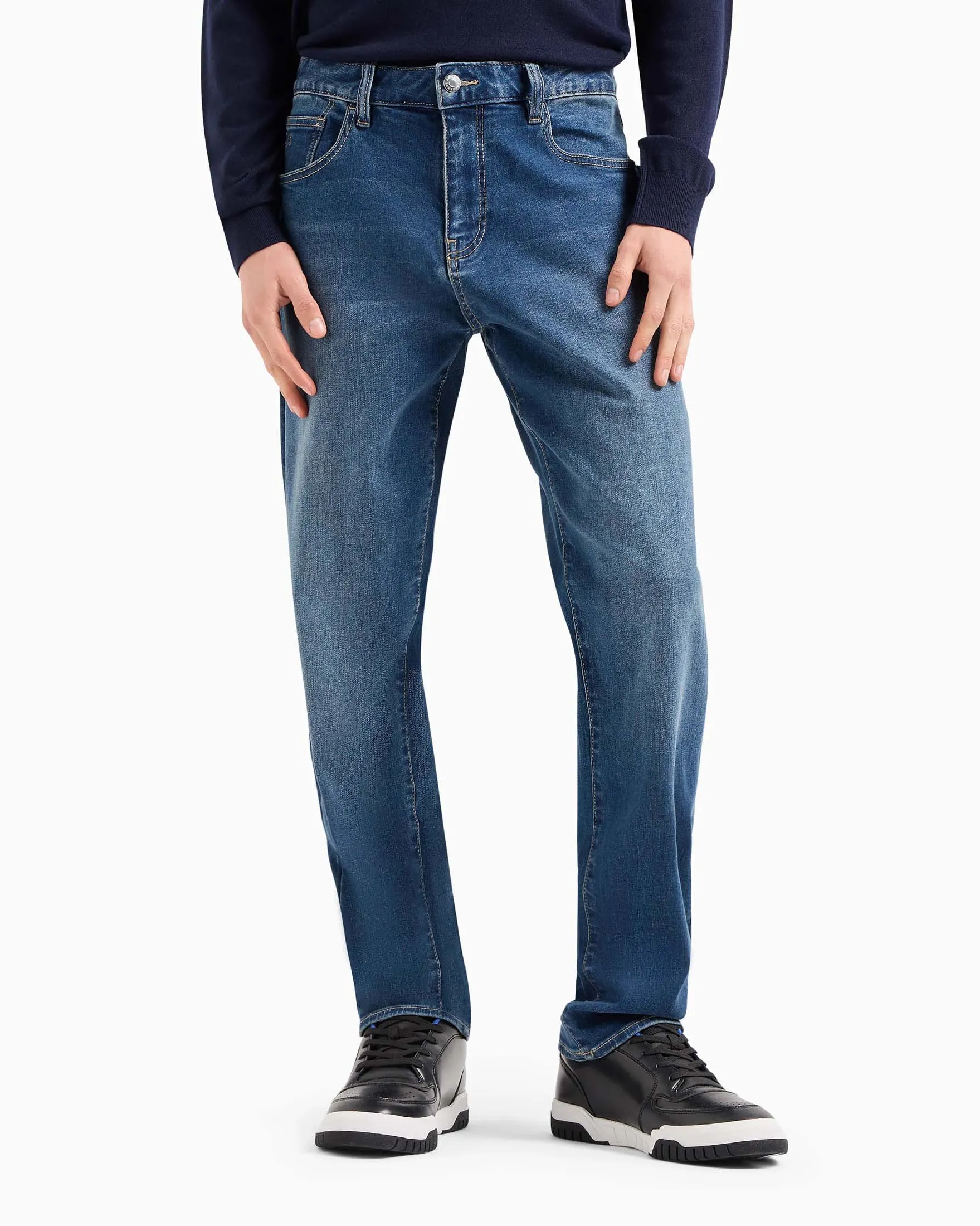 Jeans slim-fit a vita media in cotone stretch lavaggio medio stone washed