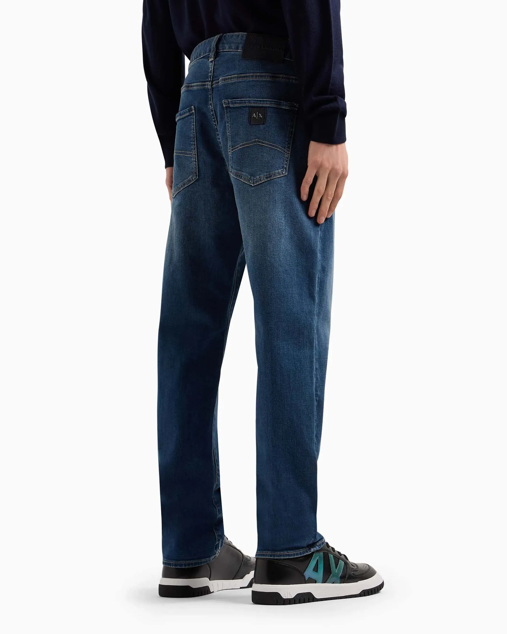 Jeans slim-fit a vita media in cotone stretch lavaggio medio stone washed