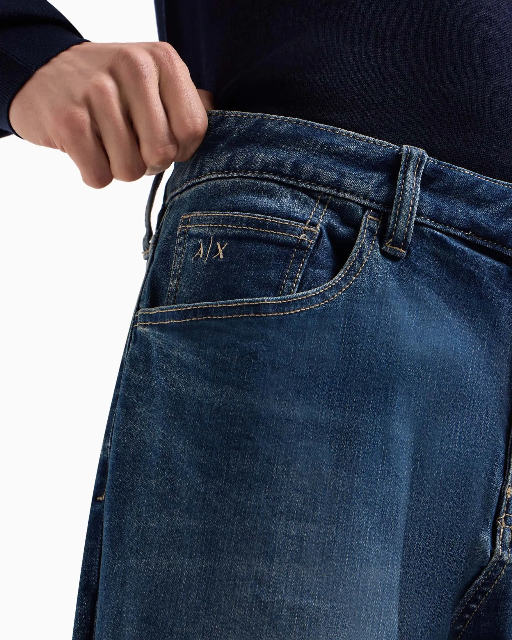 Jeans slim-fit a vita media in cotone stretch lavaggio medio stone washed
