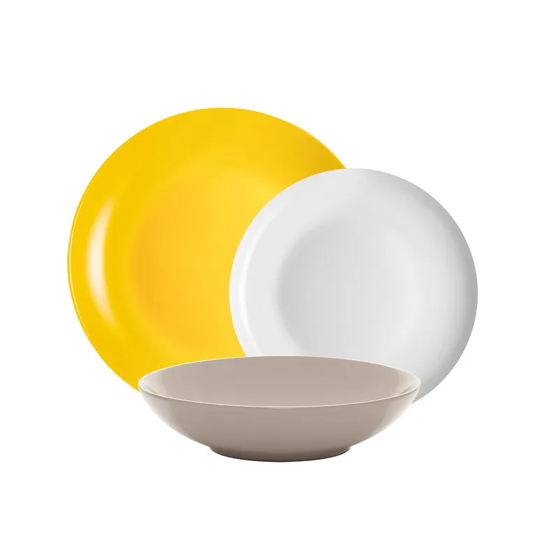 Kaleidos Linea Mitika - set tavola 18 Mitika, giallo/grigio tortora/bianco