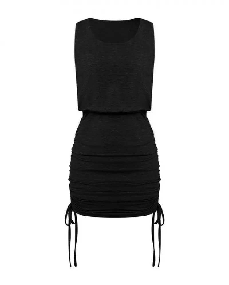 Kayotuas Abito Donna Estate Casual Senza Maniche Coulisse Pieghettato Guaina Aderente Borsa Hip Donna Slim Stretto Skinny Clubwe