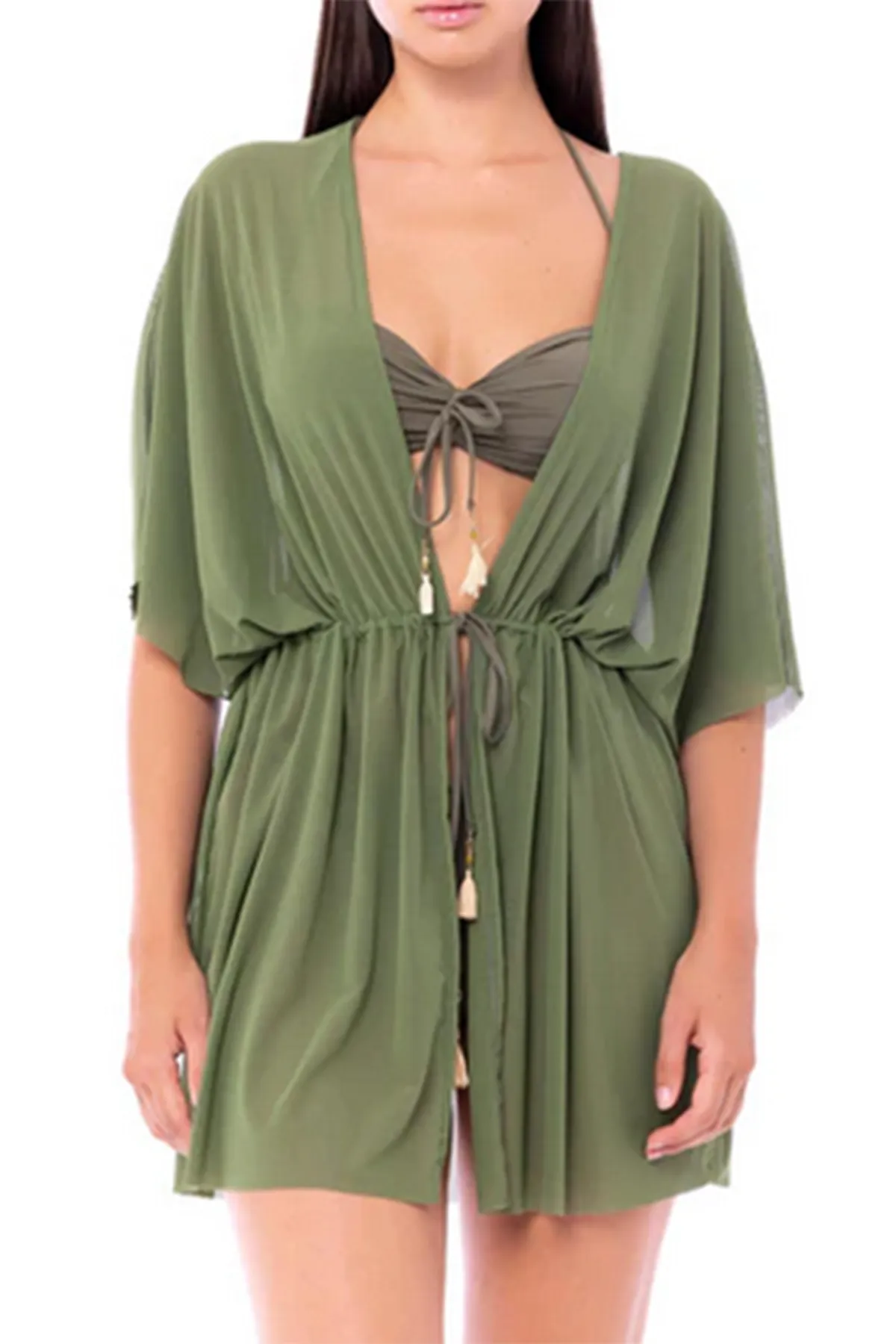 Kimono donna fuori acqua da mare in rete leggera elasticizzato in vita chiusura nodo