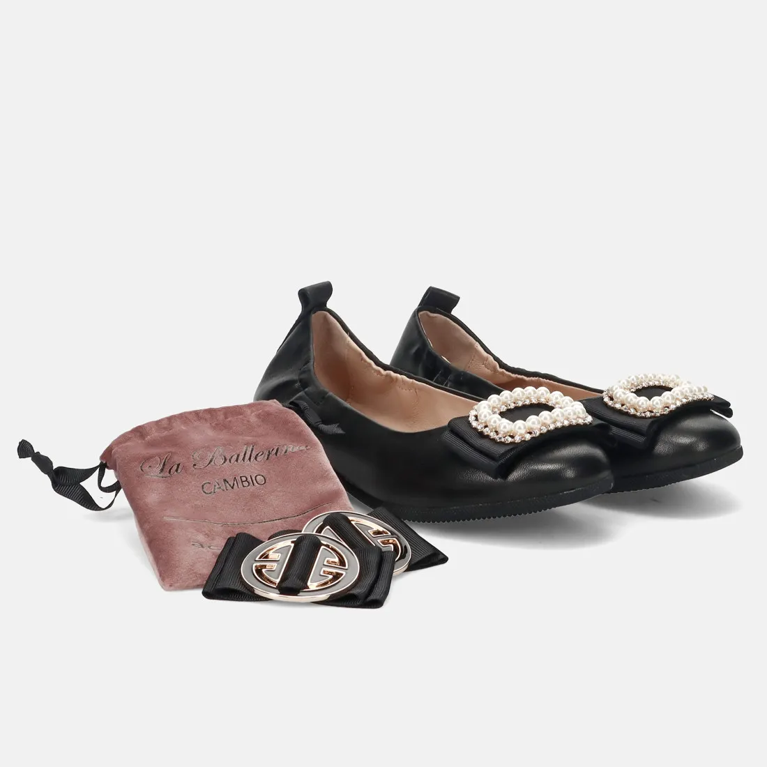 La Ballerina Cambio in pelle nera con fibbia sostituibile