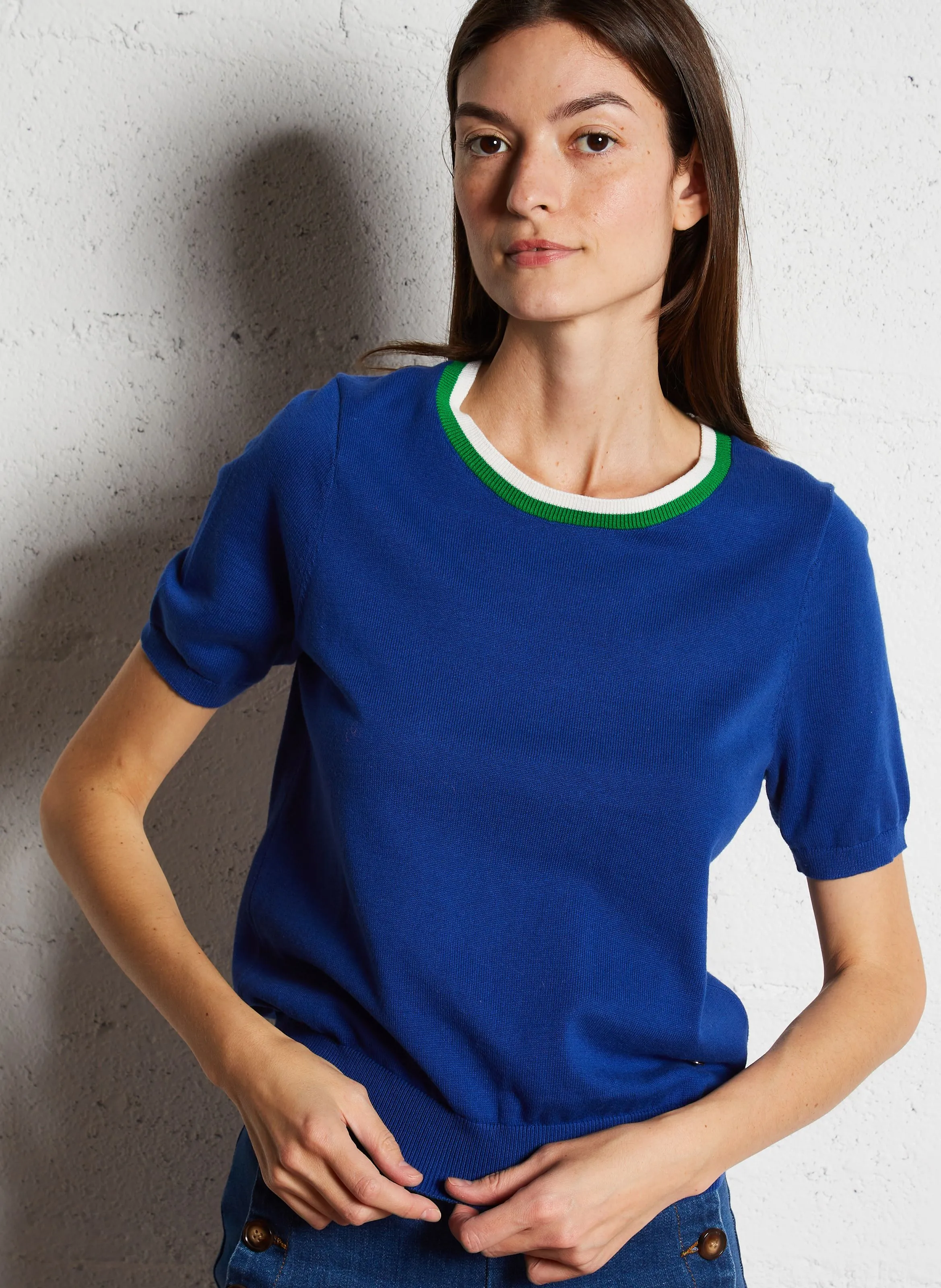  LA PETITE ETOILE   MAE - Maglione diritto a maniche corte in cotone | Blu