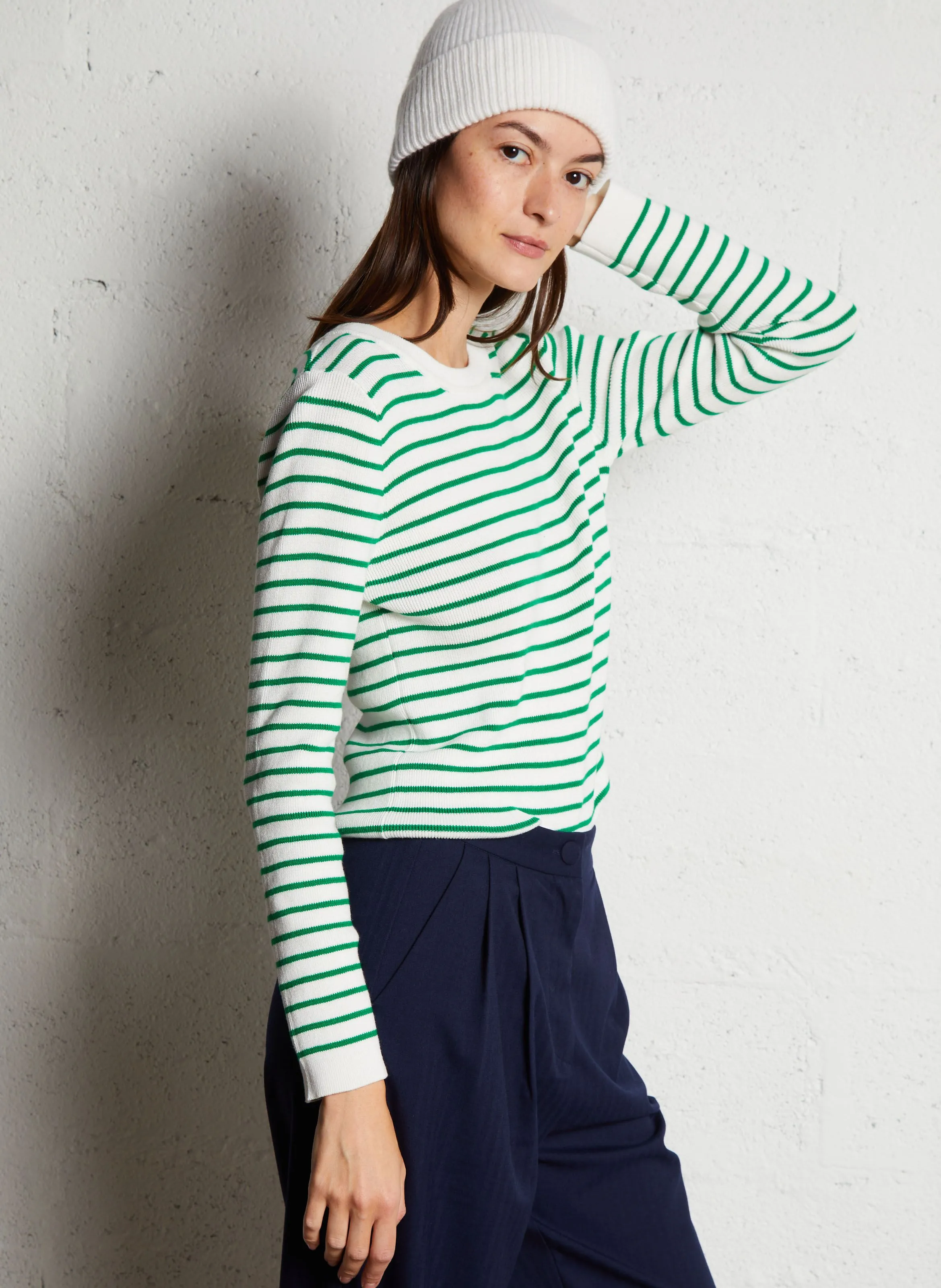  LA PETITE ETOILE   MOLLY - Maglione dritto scollo tondo in cotone a righe | Verde