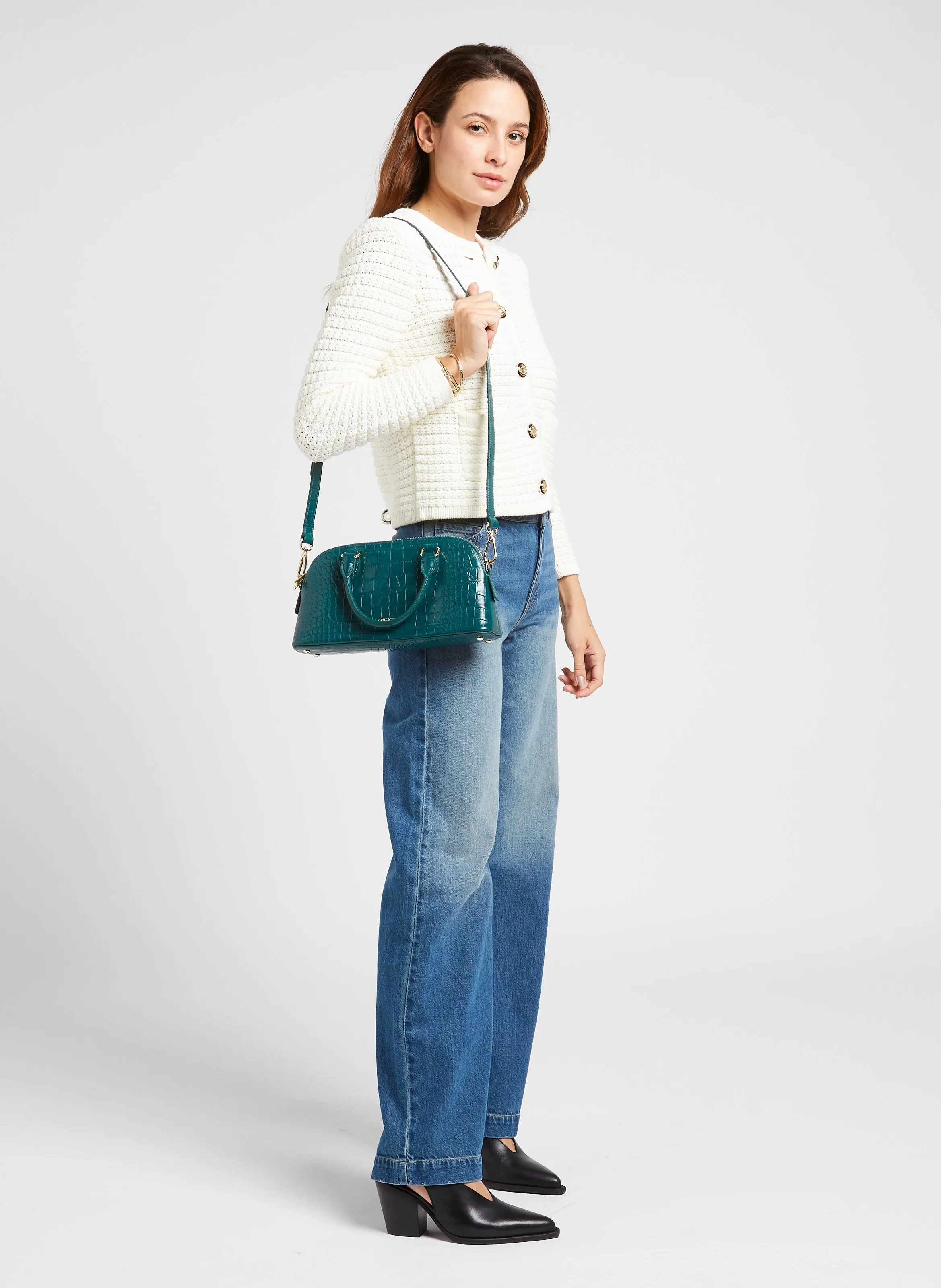  LANCASTER PARIS   EXO - Borsa a mezzaluna in pelle stampata effetto coccodrillo | Verde