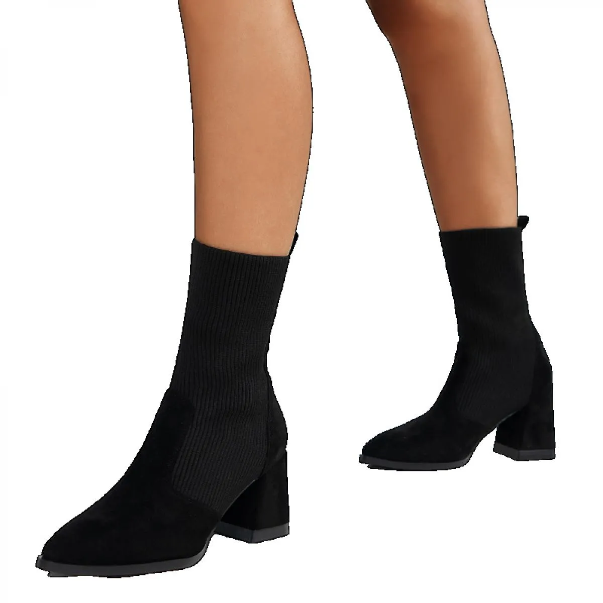 Leopard Knitting Chelsea Boots Scarpe con tacco alto Donna 2023 Inverno New Chunky Goth Calzino Stivaletti con punta a punta Déc
