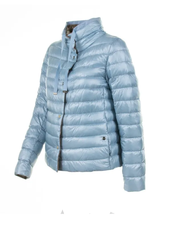 Light blue quilted down jacket with buttons