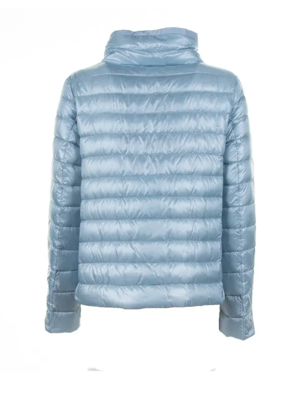 Light blue quilted down jacket with buttons