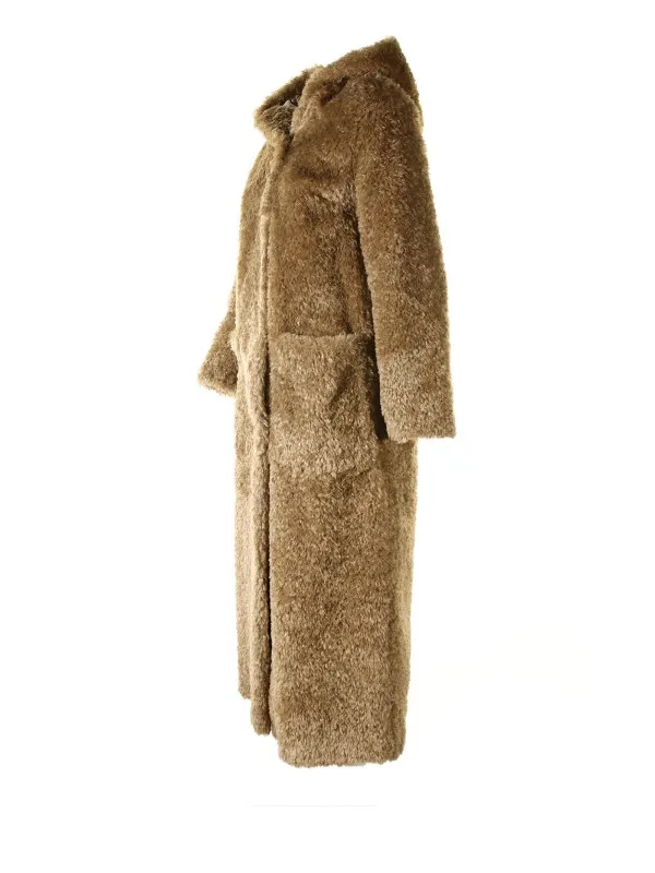 Long faux fur coat with hood
