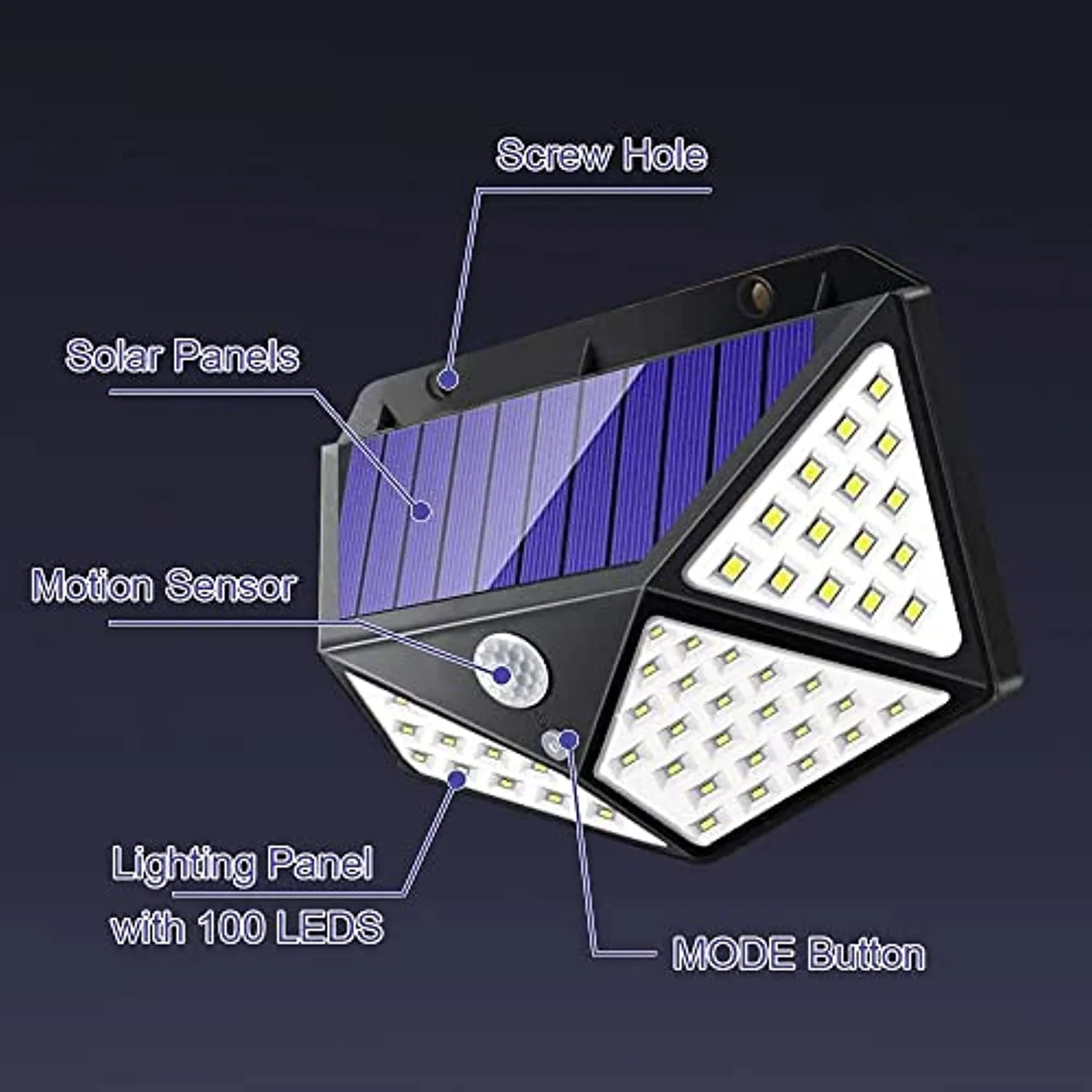 Luce solare da esterno IOTSES 100LED 2200mAh 3 modalità con sensore di movimento 270 da quattro lati IP65 Faretto impermeabile p