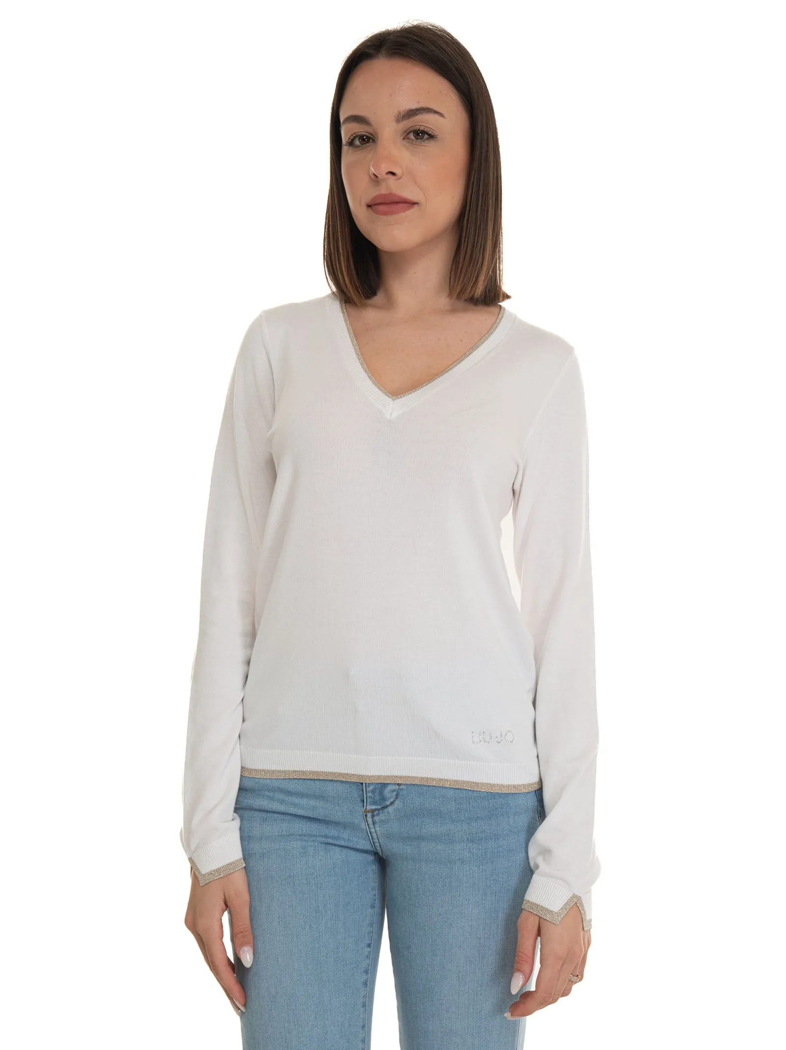Maglia collo a V Bianco Liu Jo Donna