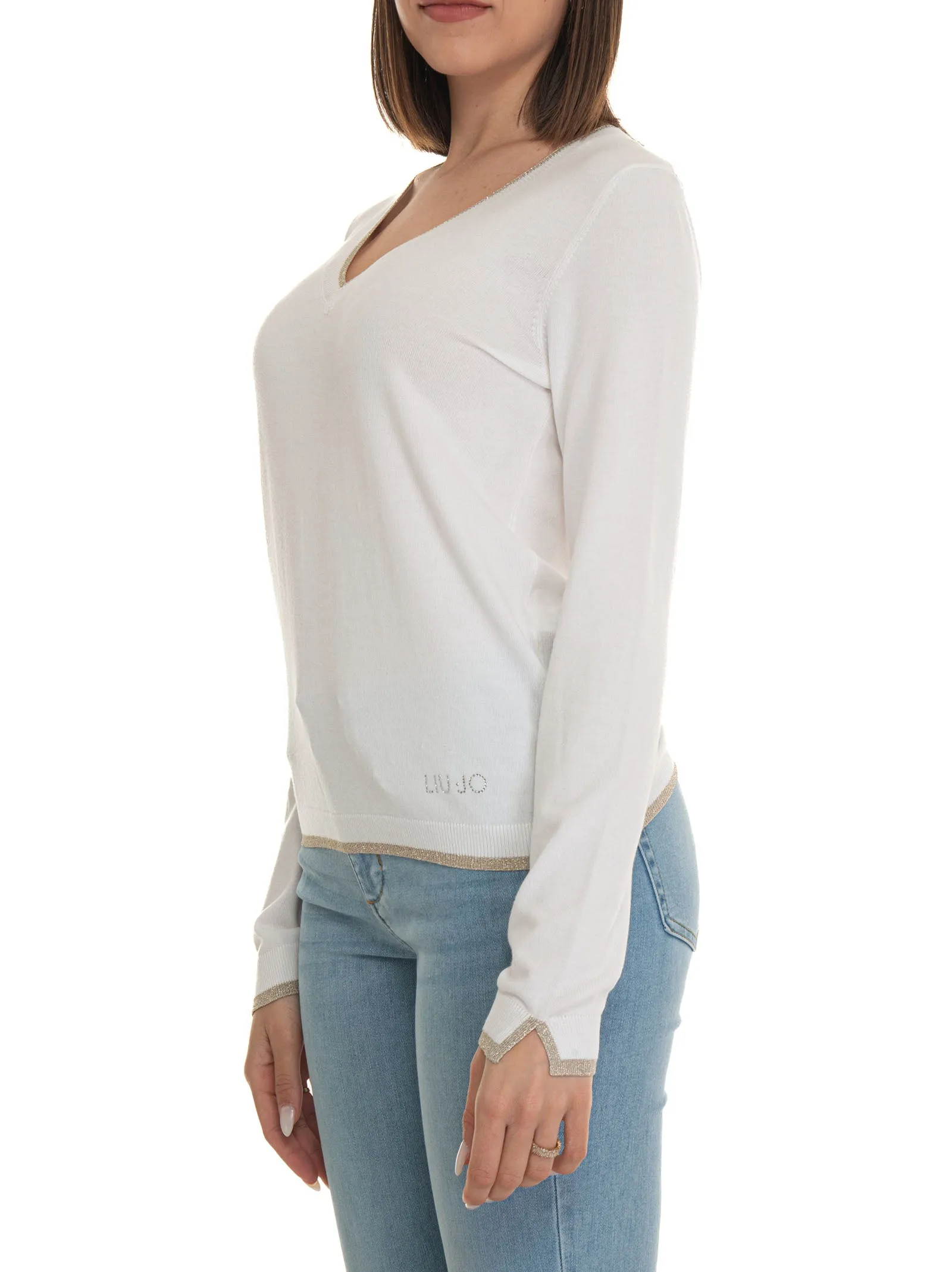 Maglia collo a V Bianco Liu Jo Donna