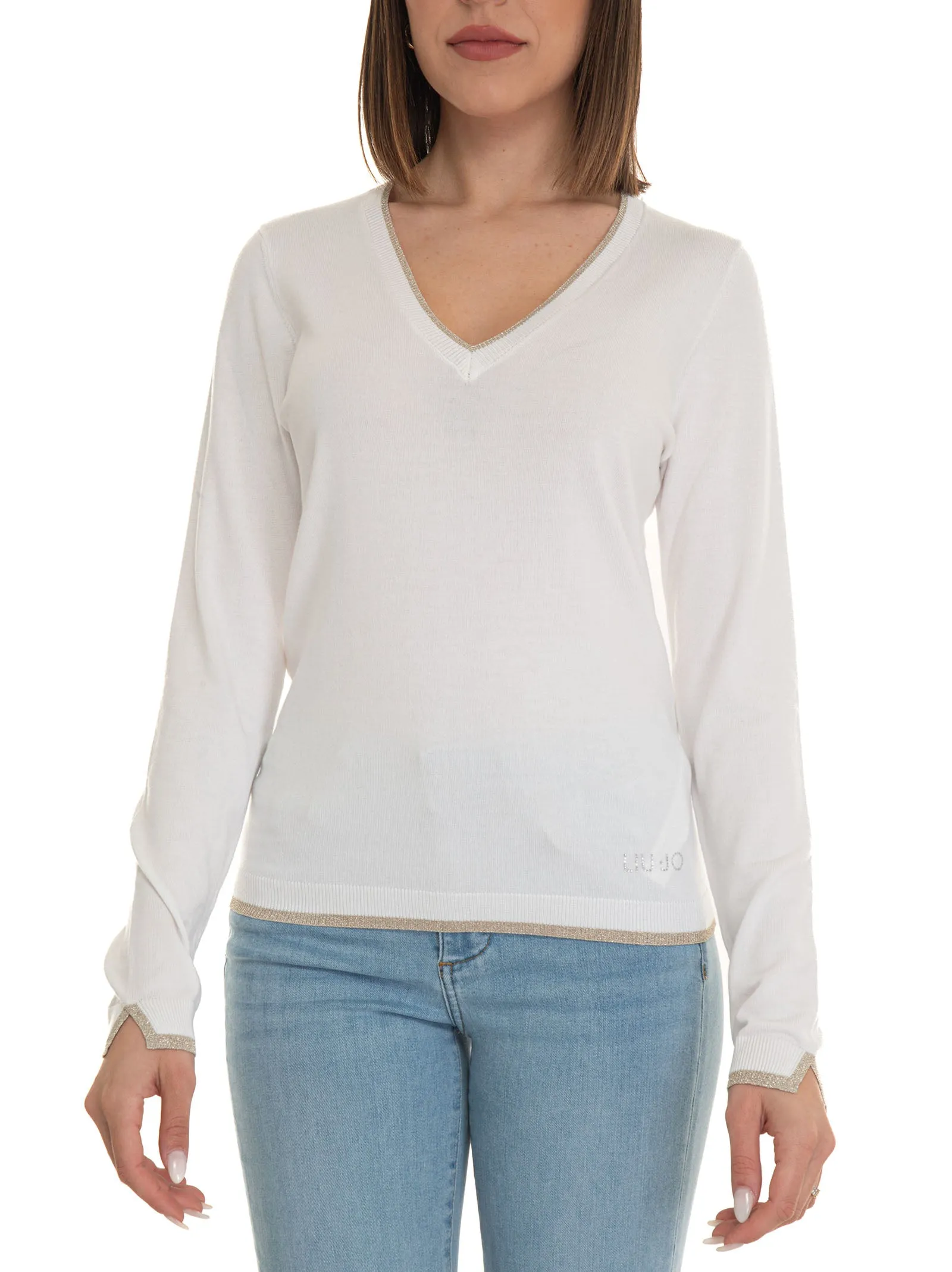 Maglia collo a V Bianco Liu Jo Donna