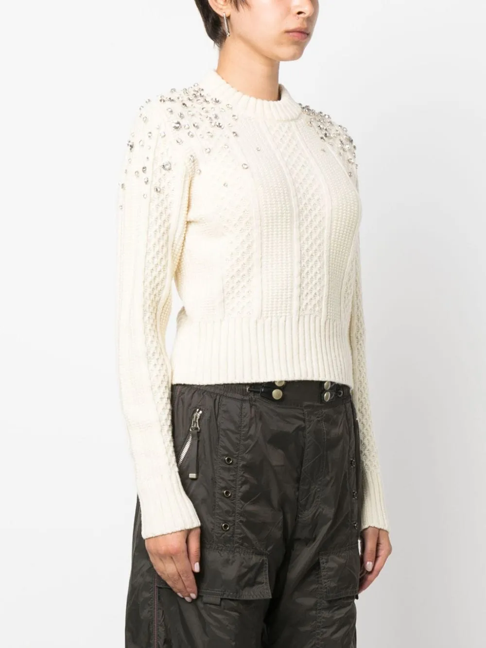 Maglione con cristalli in bianco - donna