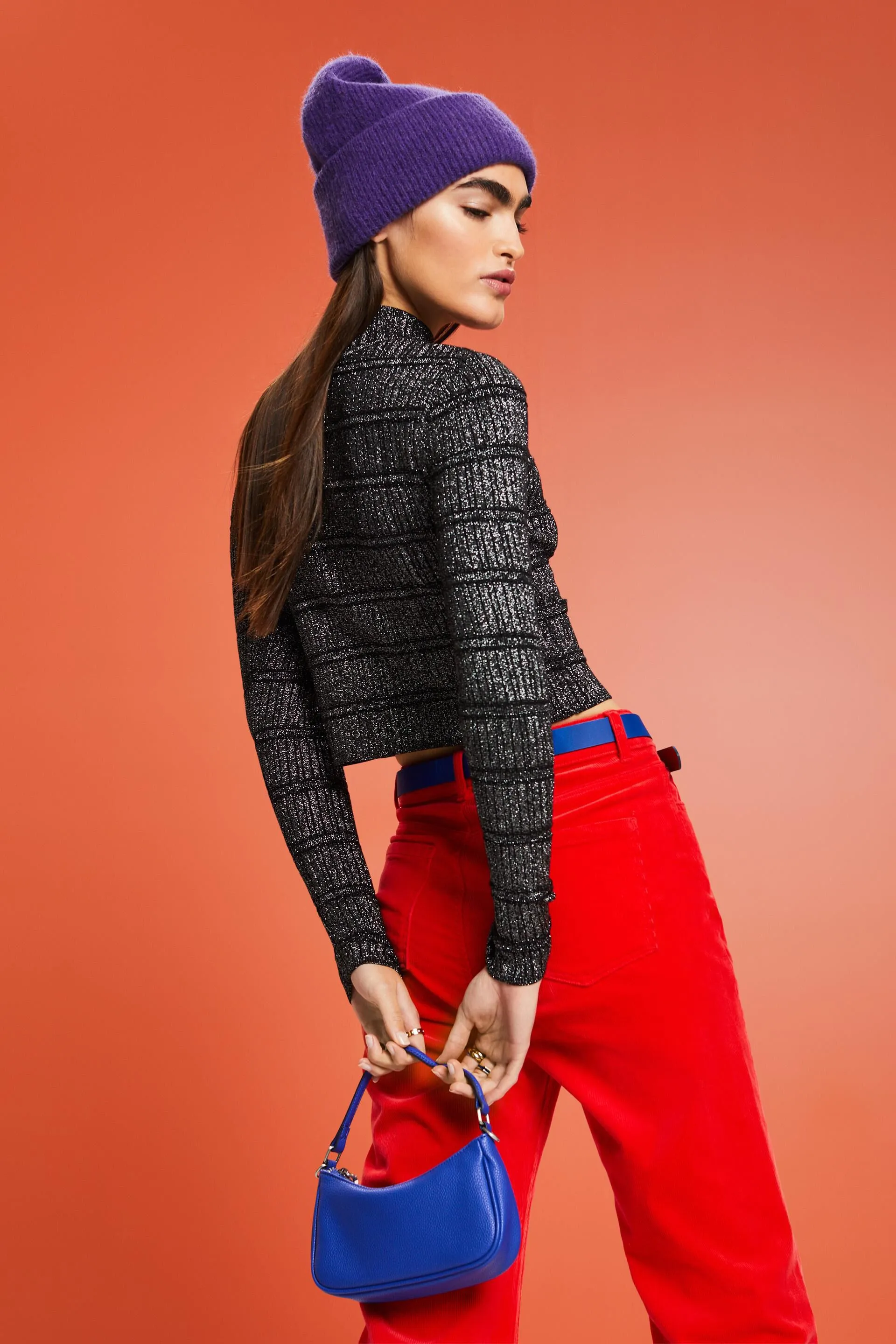 Maglione cropped in maglia lamé