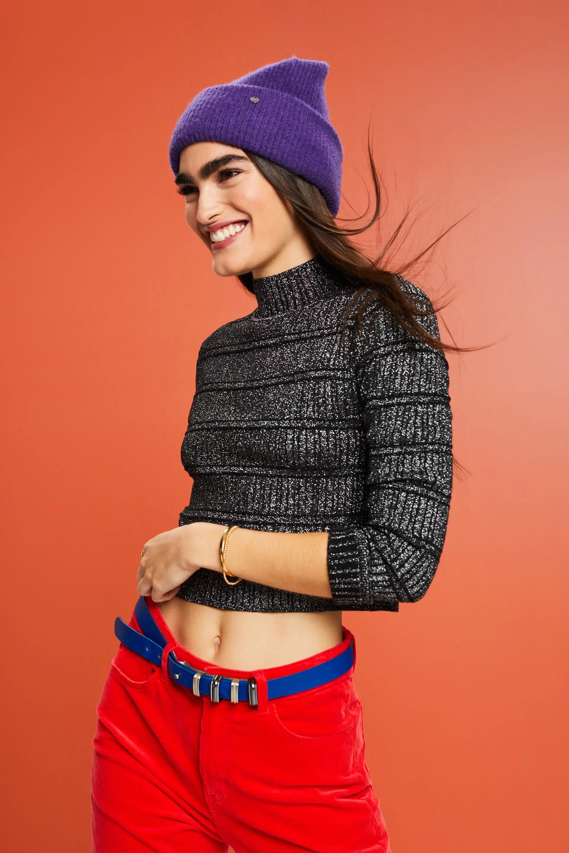 Maglione cropped in maglia lamé