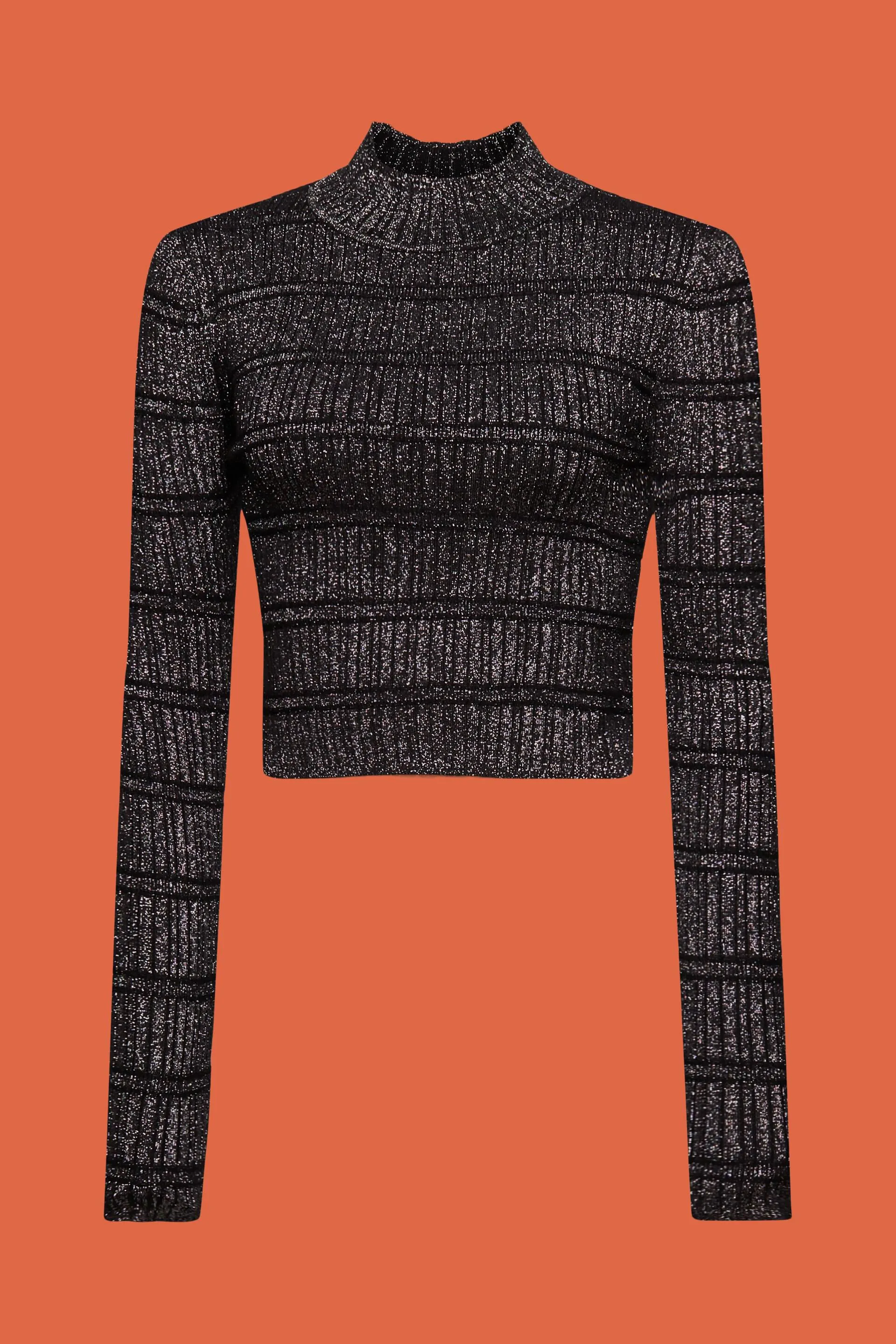 Maglione cropped in maglia lamé