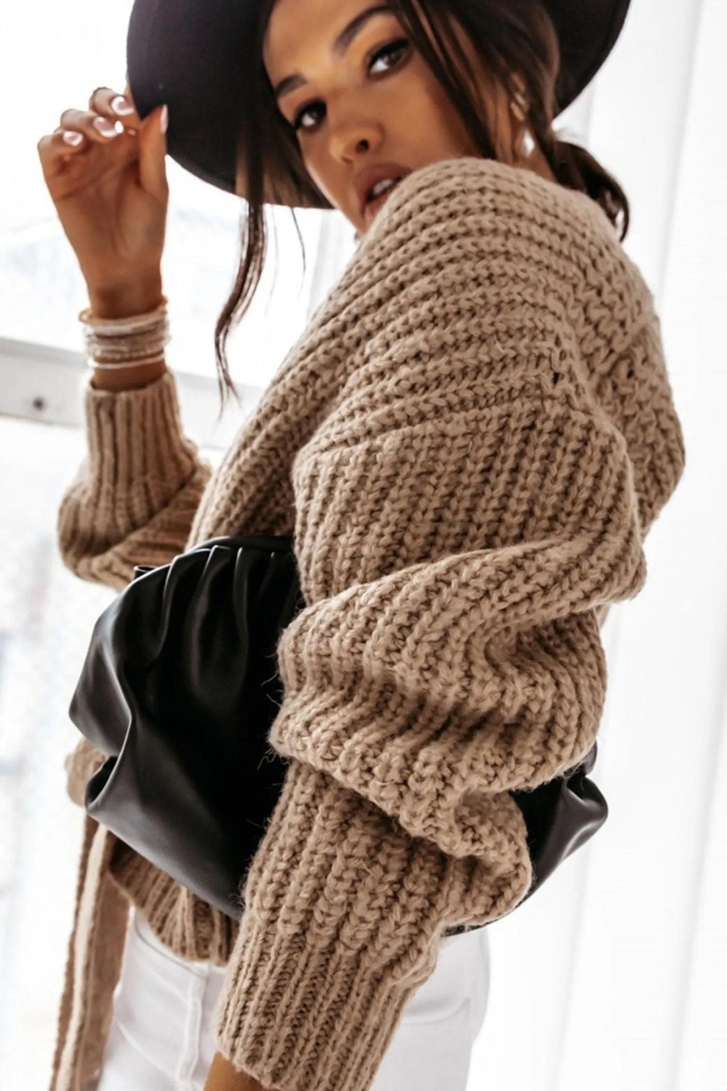 Maglione fango a portafoglio con laccio