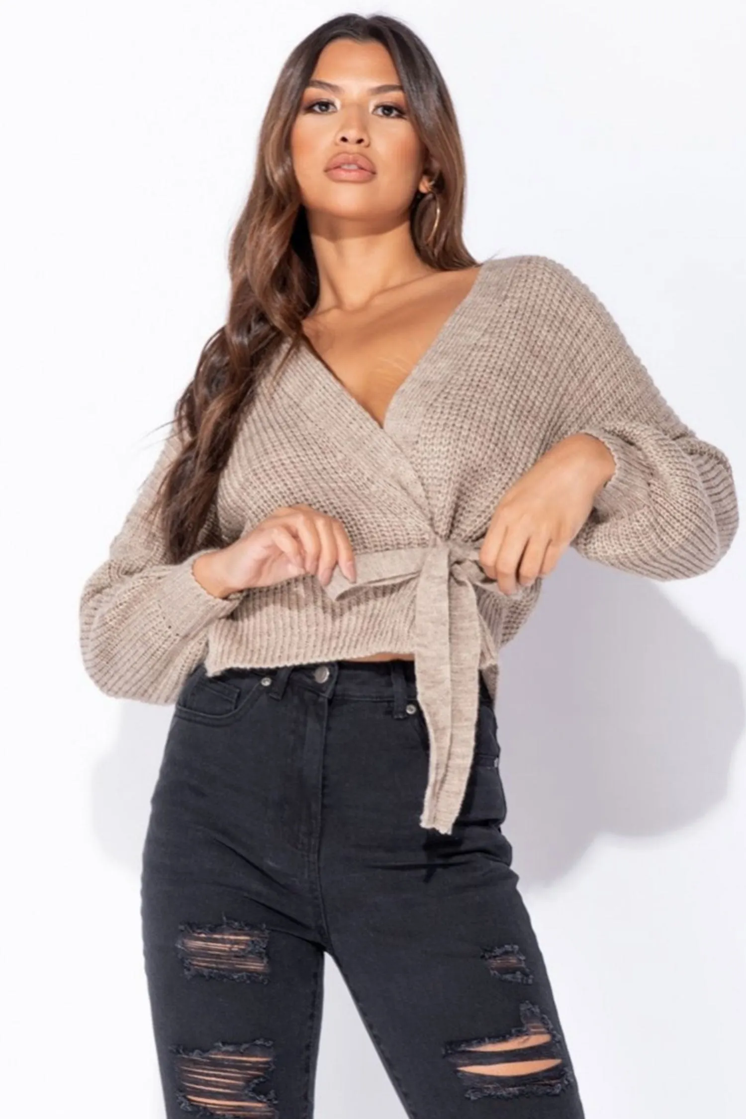 Maglione fango a portafoglio con laccio