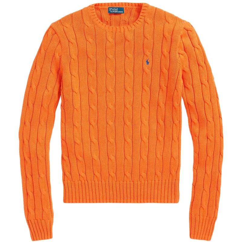 Maglione girocollo a trecce arancione con pony 