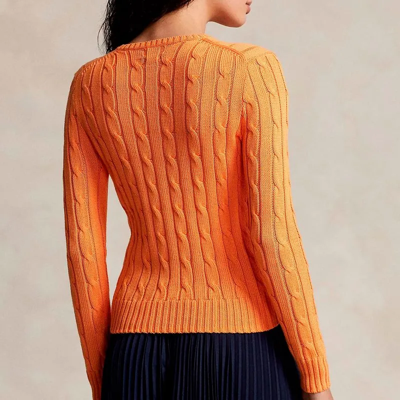 Maglione girocollo a trecce arancione con pony 