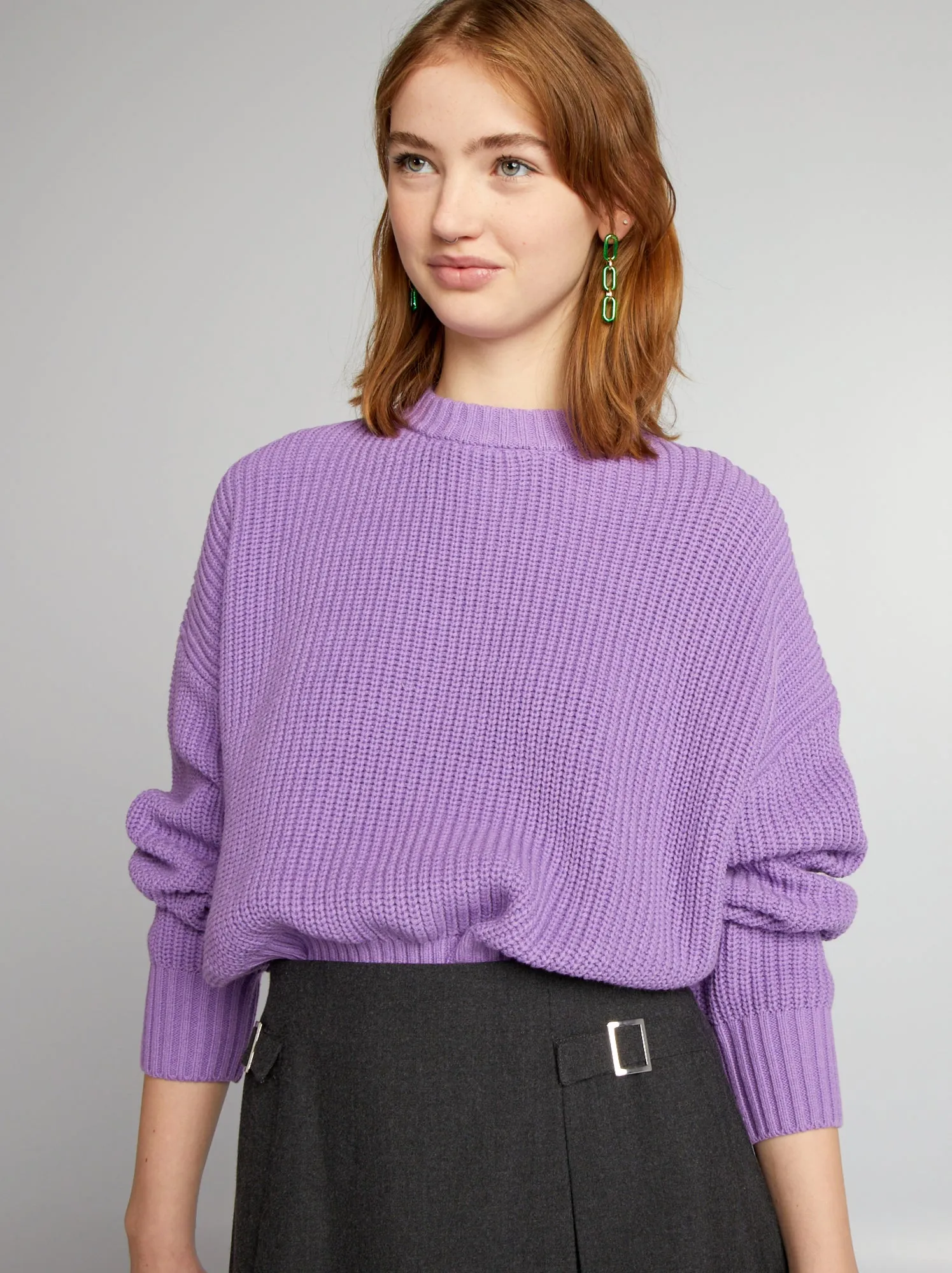 Maglione scollo tondo effetto tricot - VIOLA