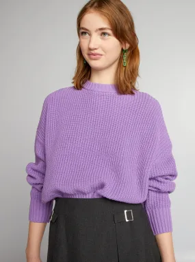 Maglione scollo tondo effetto tricot - VIOLA