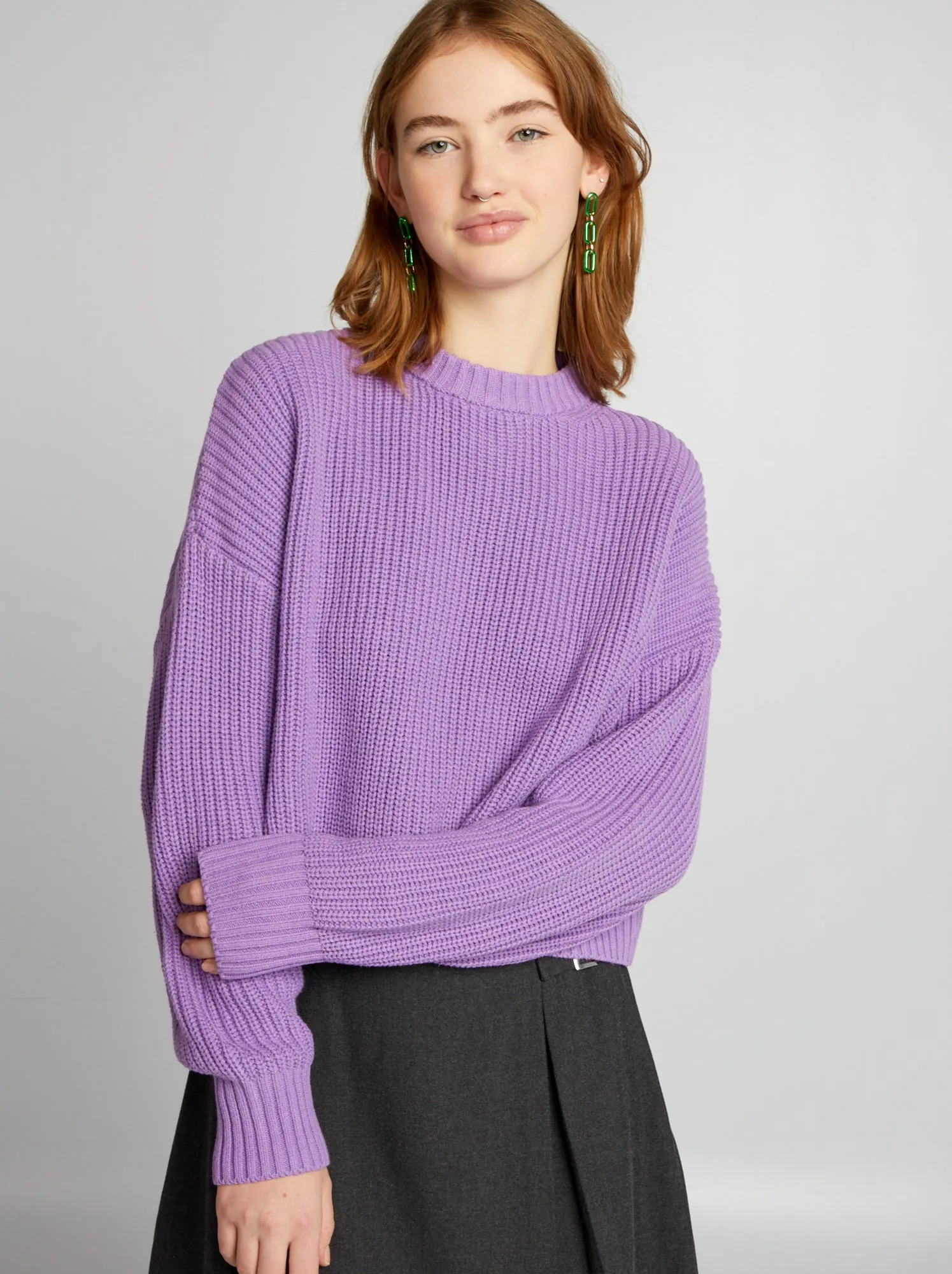 Maglione scollo tondo effetto tricot - VIOLA