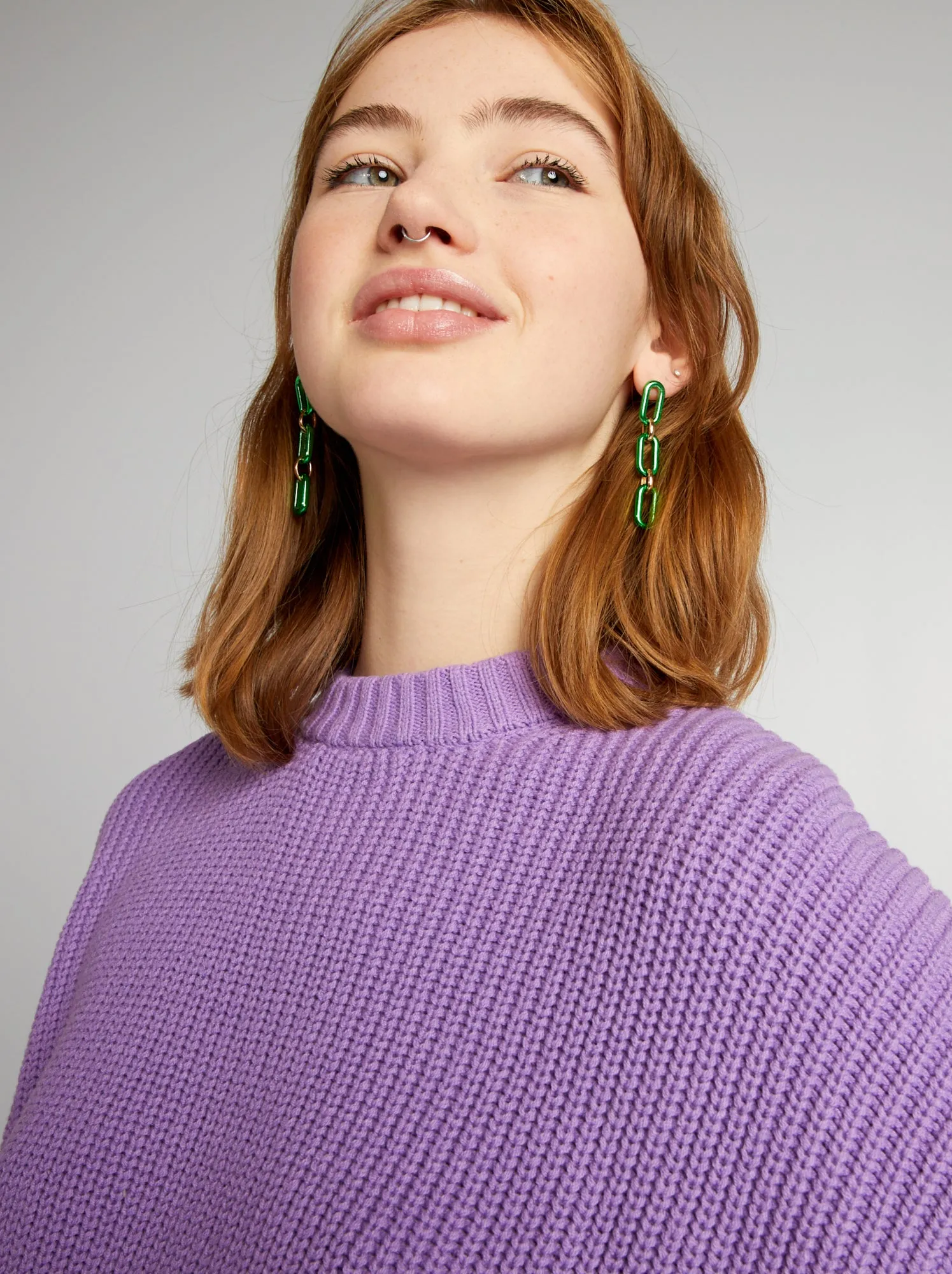 Maglione scollo tondo effetto tricot - VIOLA