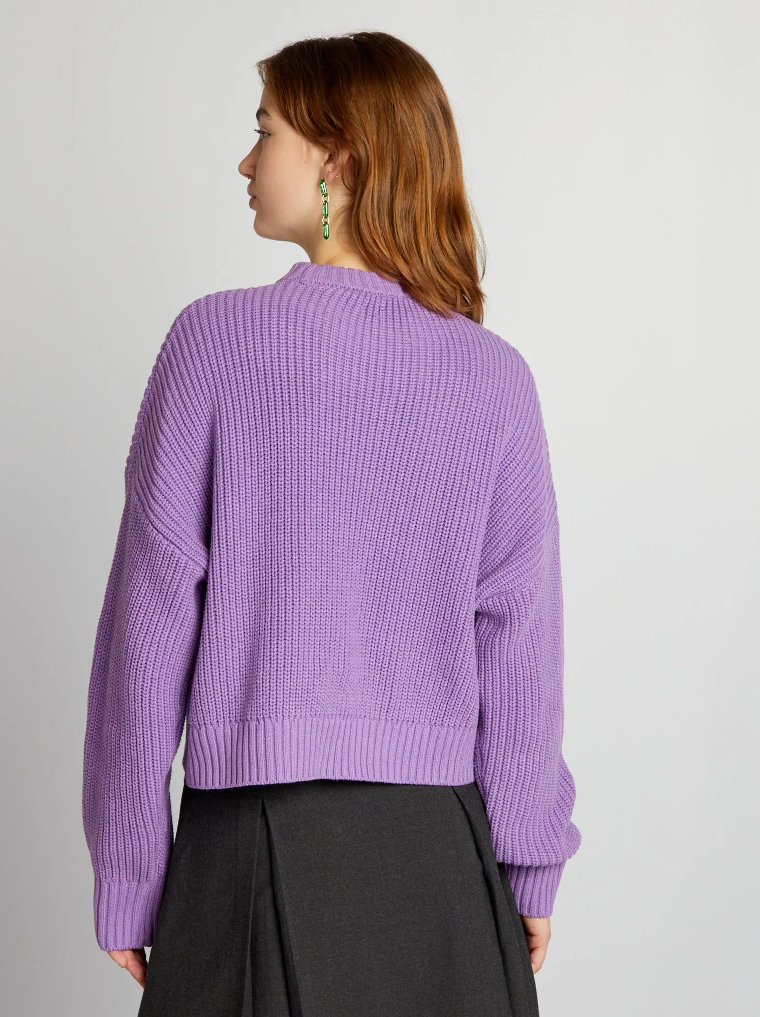 Maglione scollo tondo effetto tricot - VIOLA