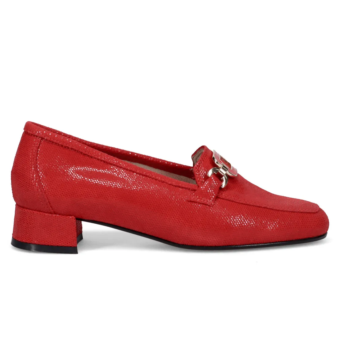 Mocassino da donna Sangiorgio rosso in pelle stampa tejus e tacco basso