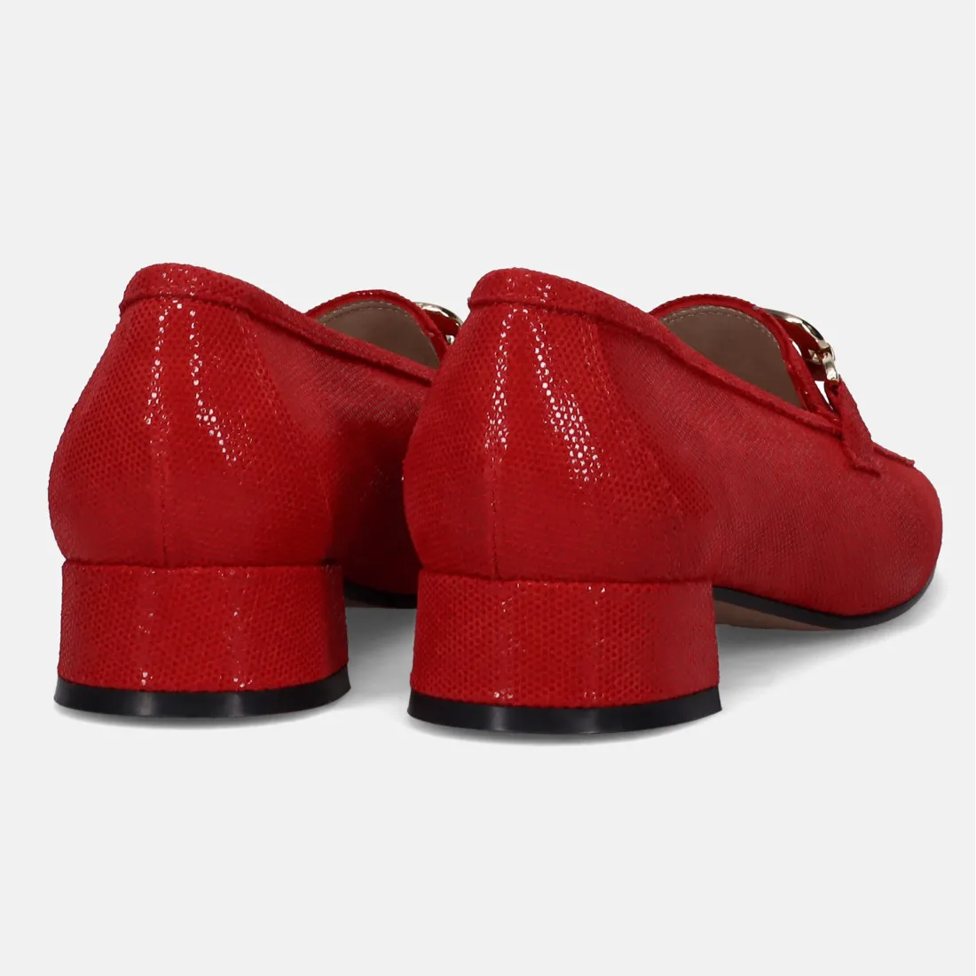 Mocassino da donna Sangiorgio rosso in pelle stampa tejus e tacco basso