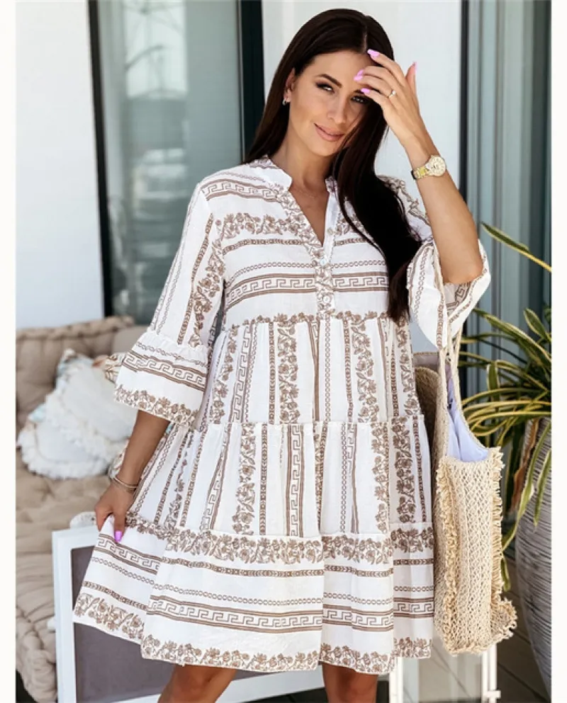 Moda donna Tromba manica Boho Beach Abiti Lady Fashion Lace Patc