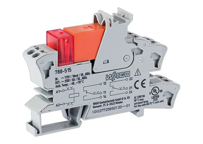 Modulo a relè WAGO serie 788, bobina 115V ca, Guida DIN, contatti DPDT
