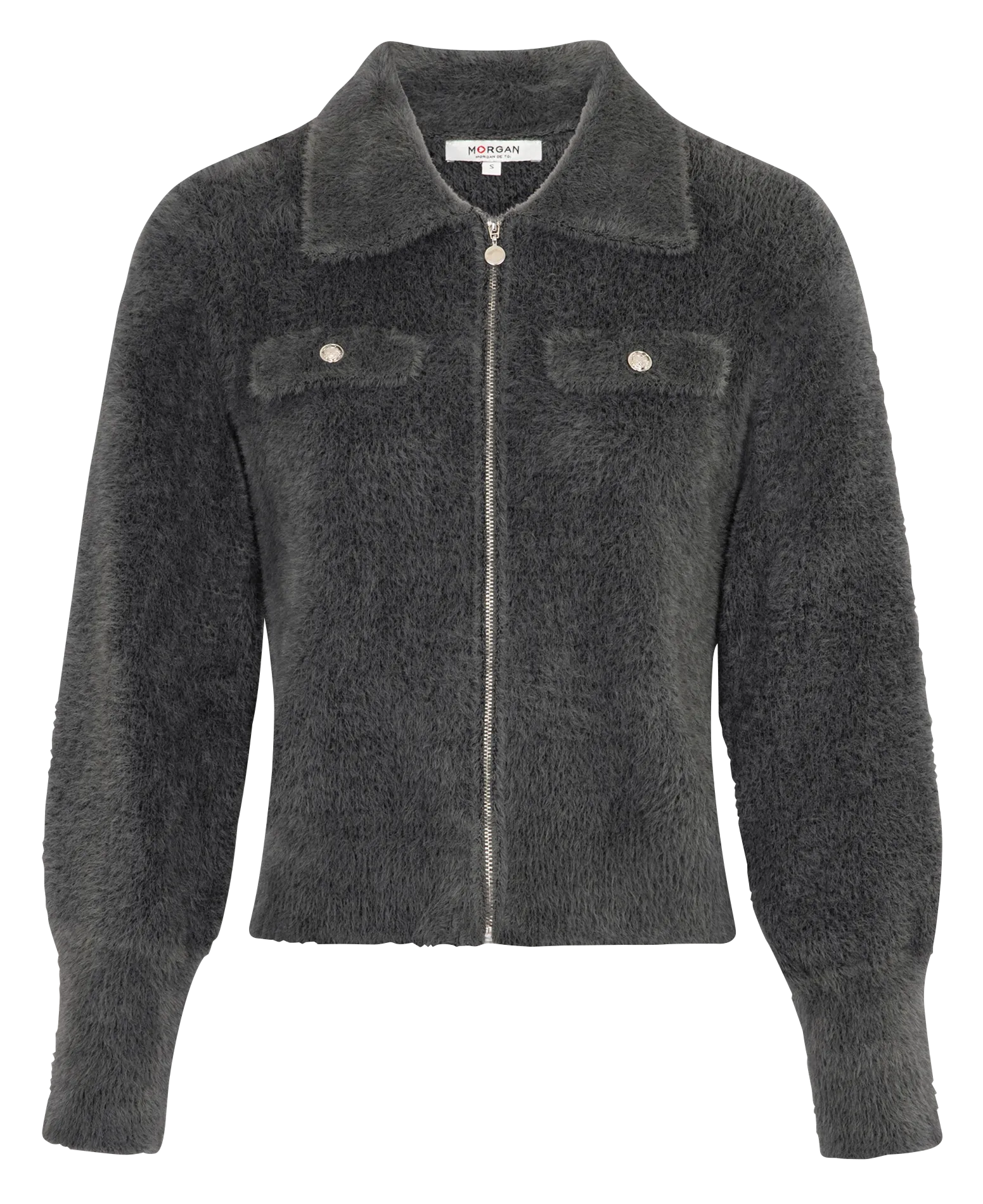  MORGAN   MDOMI - Cardigan dritto in pelliccia sintetica | Grigio