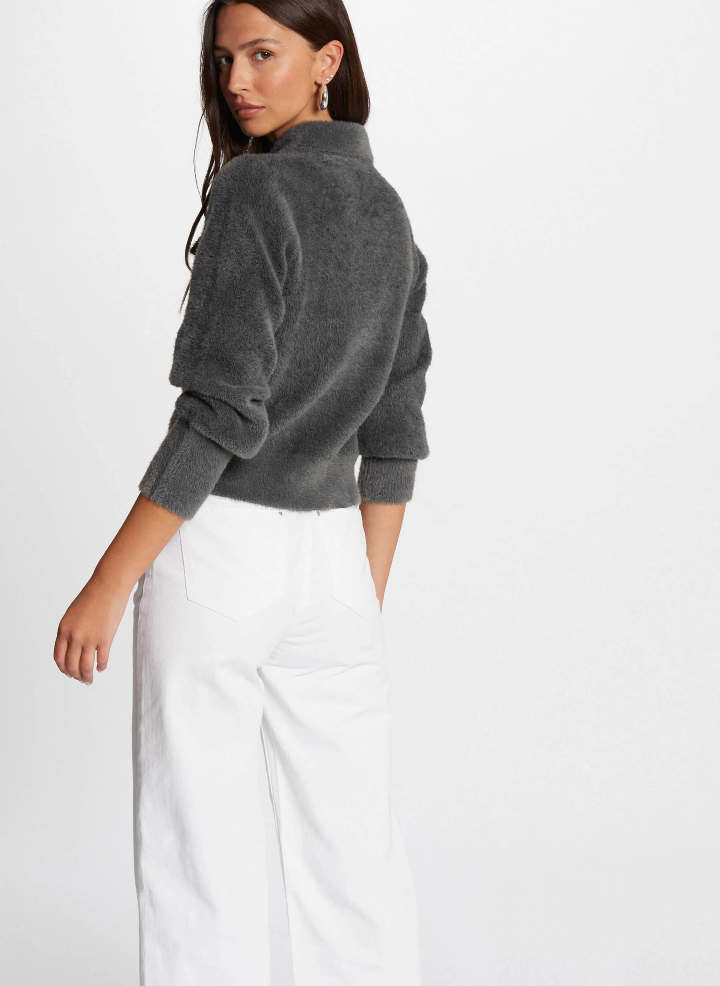  MORGAN   MDOMI - Cardigan dritto in pelliccia sintetica | Grigio