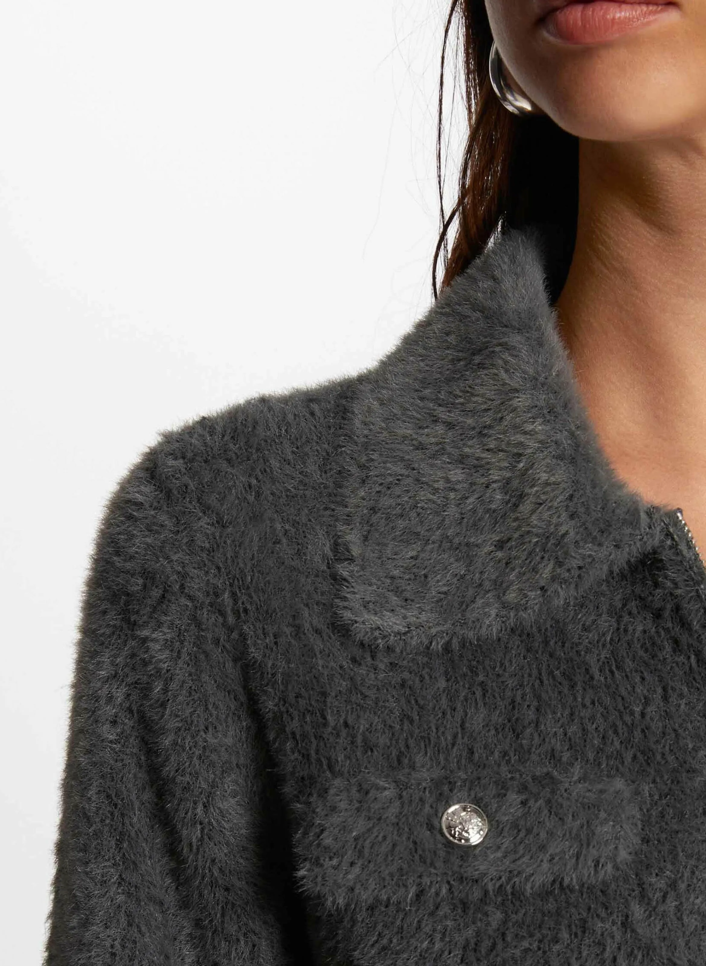  MORGAN   MDOMI - Cardigan dritto in pelliccia sintetica | Grigio