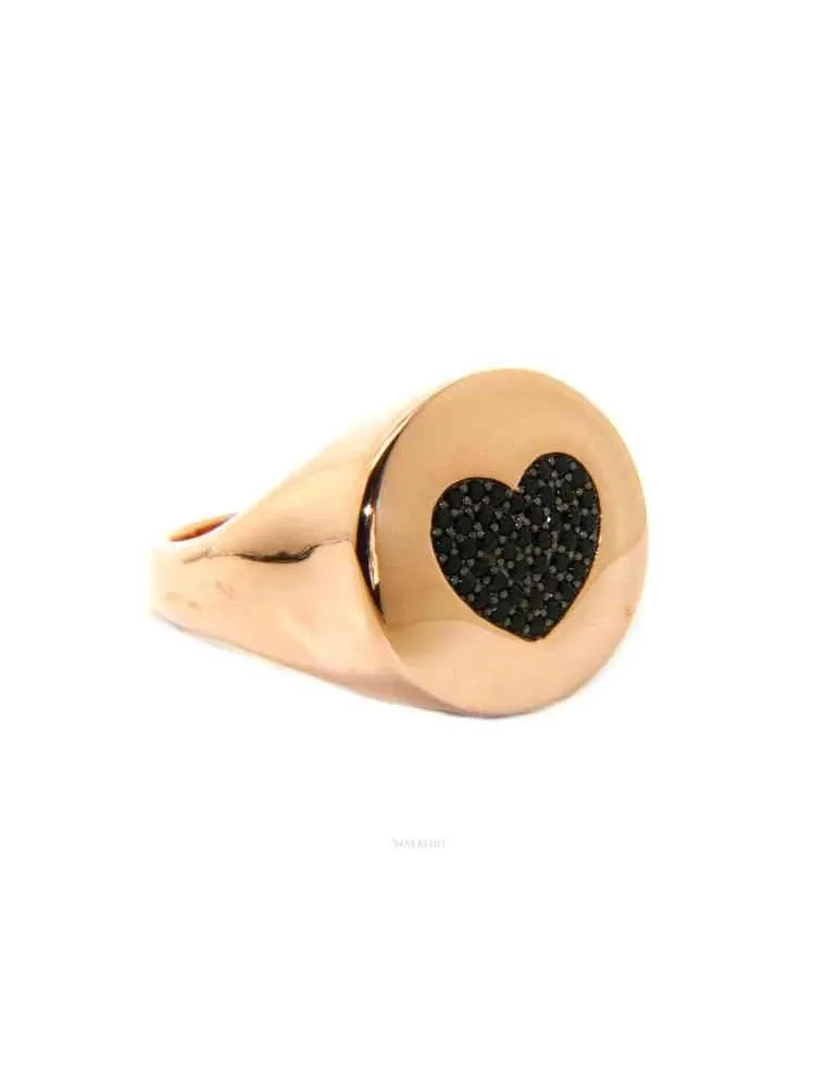 NALBORI anello chevalier rosa cuore in argento 925 zirconi neri