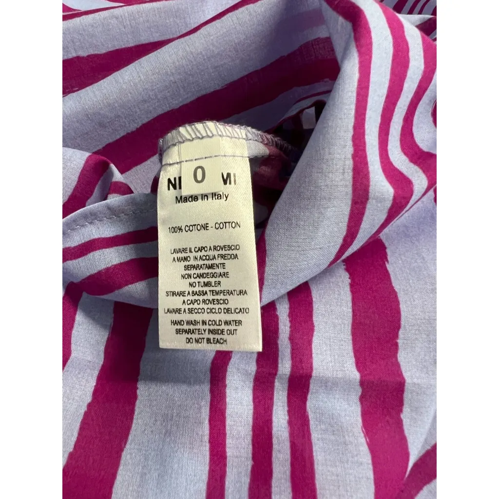 NEIRAMI blusa donna celeste righe fuxia scuro T751VG 100% cotone MADE IN ITALY