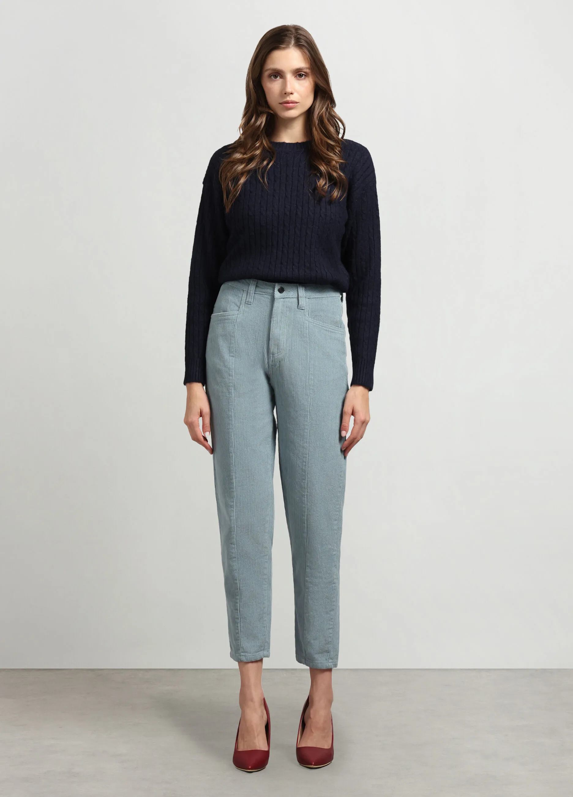 NICE & CHIC  Pantaloni in costina di puro cotone donna