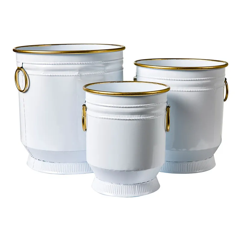Novità Home Tres chic - cache-pot bianco anelli e bordi dorati set di 3