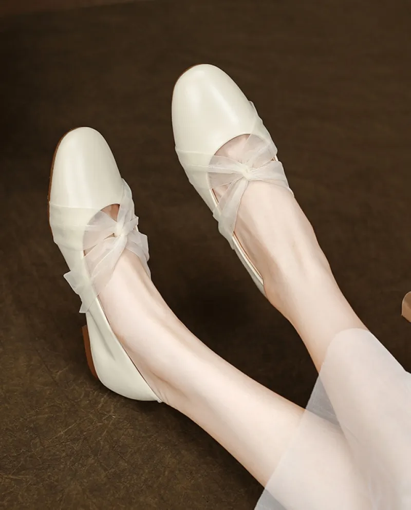 Nuove scarpe Mary Jane a rete piatta con punta tonda alla moda con tacco basso tutto-fiammifero
