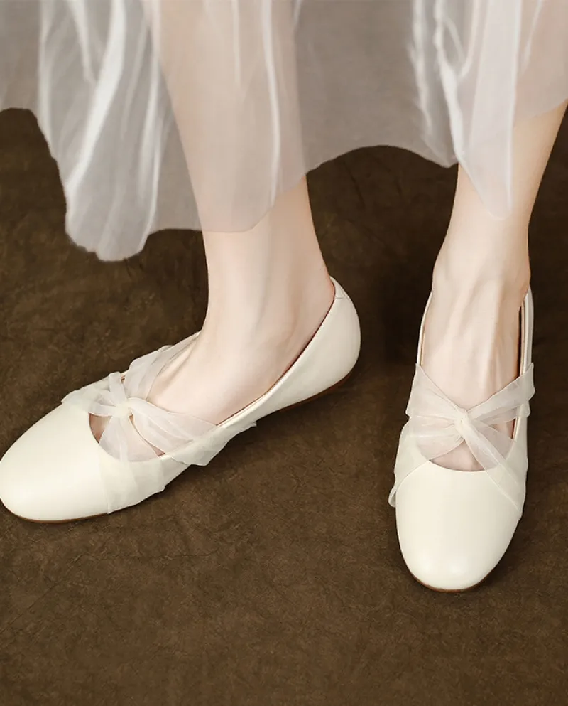 Nuove scarpe Mary Jane a rete piatta con punta tonda alla moda con tacco basso tutto-fiammifero