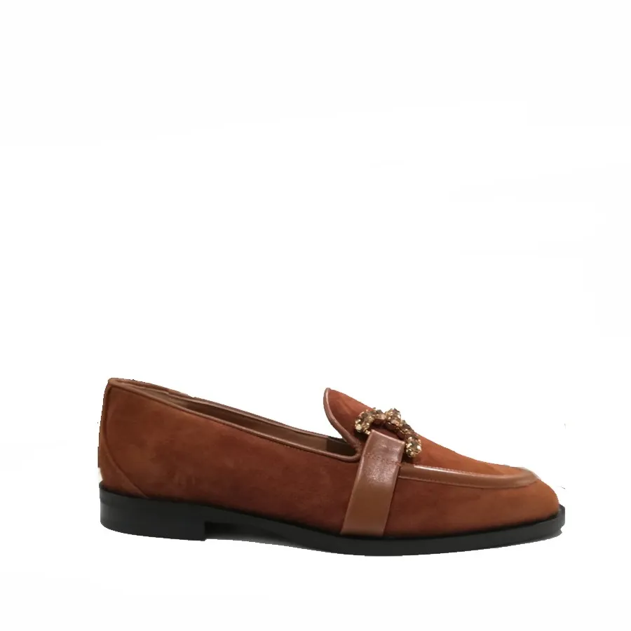 oberto Festa Mocassino  joys in camoscio cognac con morsetto strass