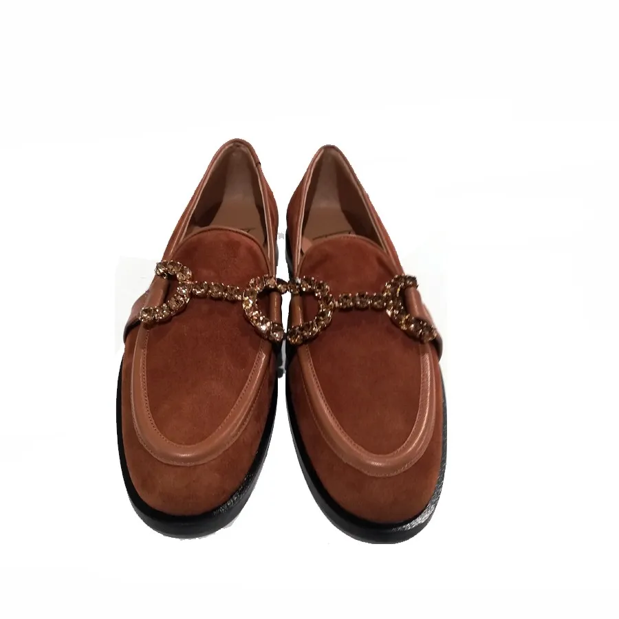 oberto Festa Mocassino  joys in camoscio cognac con morsetto strass
