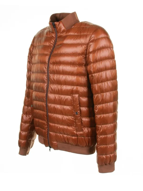 Orange quilted down jacket with zip