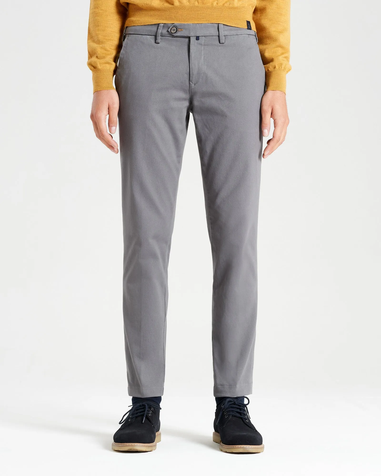 Pantalone chino in gabardina di cotone pesante grigio chiaro slim fit
