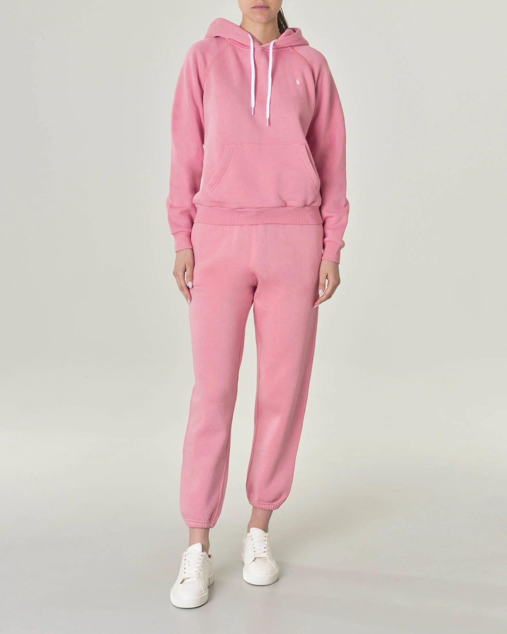 Pantaloni rosa in felpa di cotone con elastico inserito nei polsini e in vita